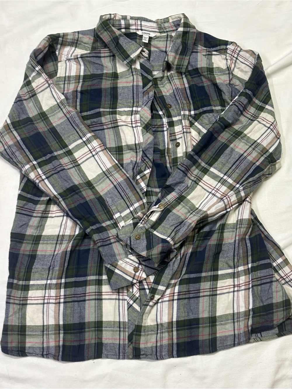 Sonoma Men's Plaid Button-Down Shirt in Green, Navy, White